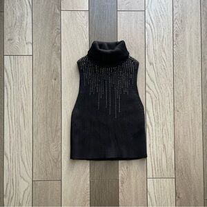 Zara Black Sleeveless Turtleneck with Studded Design